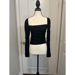 Reformation Demi Black Square Neck Long Sleeve Top Size 2 Smocked‎ Back